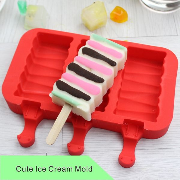 

2-3 cavities cute cartoon diy silicone ice cream mold popsicle molds ice tray cube tools frozen popsicle gift dust cover+20 ice cream sticks