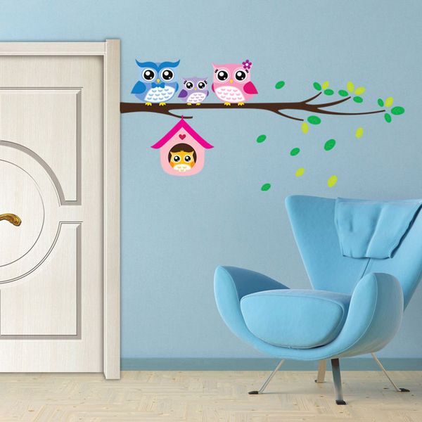 

new colourful owl bird tree branch wall stickers decals removable wallpaper decor kids nursery
