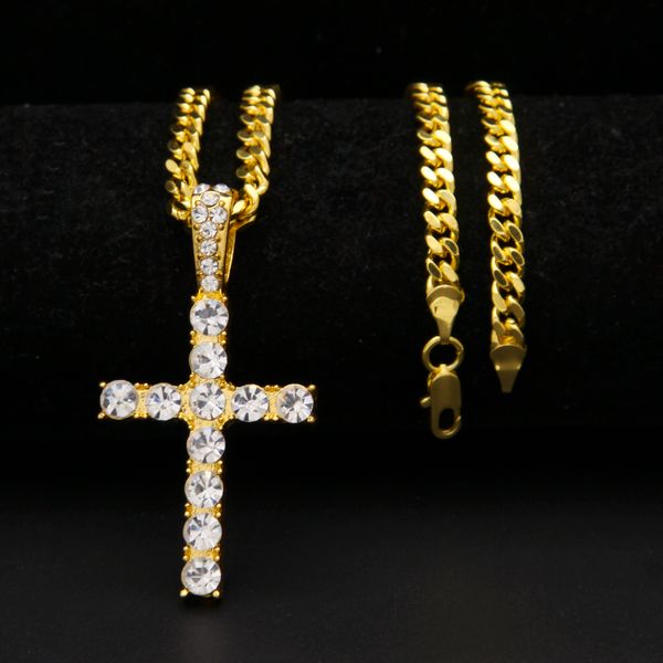 Gioielli da uomo Hiphop Nuovo stile Fascino Classico Croce Collana con pendente Pieno di cristalli ghiacciati Strass Crux Drop Shipping