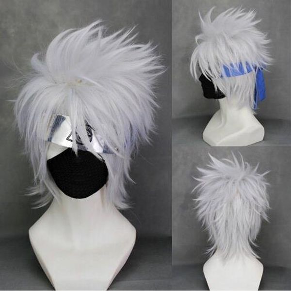 

naruto hatake kakashi cosplay wig white silver short anime hair synthetic heat resistant wigs + cap wig free, Black
