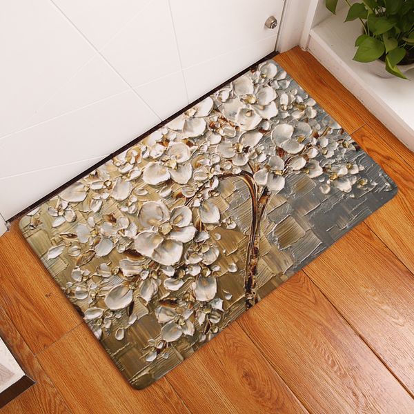 Tree Of Various Colors Oil Painting Floor Mats Bathroom Kitchen