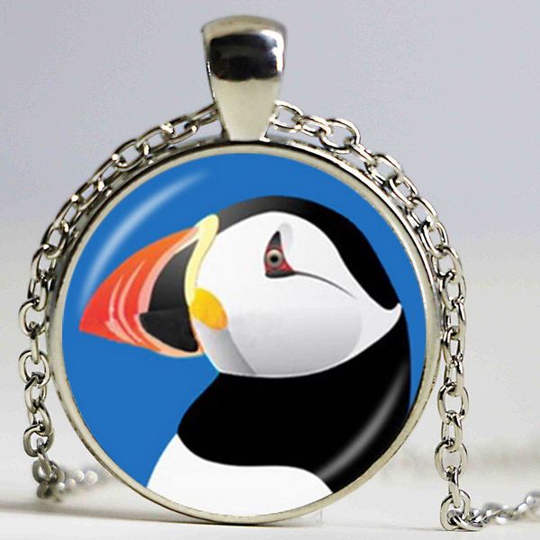 Acheter Puffin Mignon Collier Photo Noir Et Blanc Oiseau Nautique Pendentif Bijoux Pour Animaux Verre Cabochon Charme Sans Col Pull Accessoire De