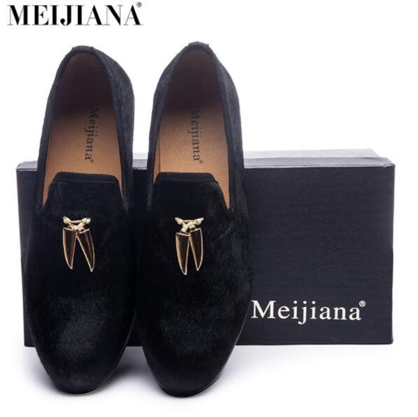 

new gold metal signature shark tooth handmade men velvet shoes men wedding and party loafers men size us 6-13.5, Black