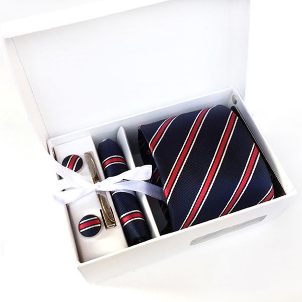 

new fashion brand striped men neck ties clip hanky cufflinks box sets formal wear business wedding party tie for mens k02, Black;blue
