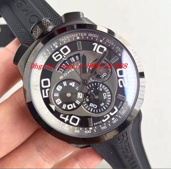 

luxury watches brand new authentic bomberg bolt 68 quartz chrono black pvd rubber strap watch 45mm men watches quality, Slivery;brown