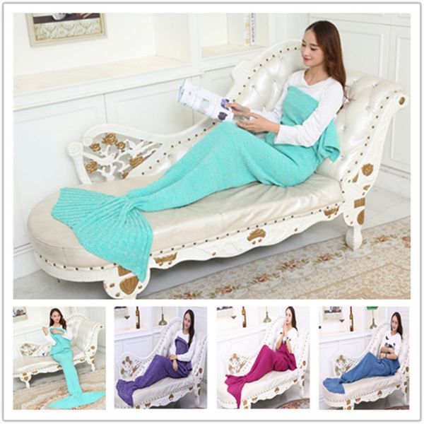 

cute mermaid blanket wool knitting blankets mermaid tail blanket children 's winter sofa blanket 90*50cm a0516