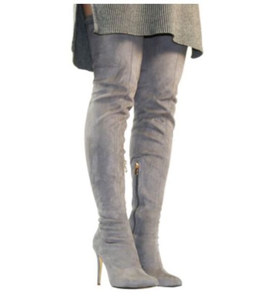 

selling candy color over the knee high boot nubuck leather thigh boots women boots booties slim shoes high heel boots, Black