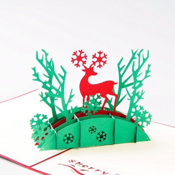 3D всплывающие карты Санта-оленей Рождественская елка ручной работы Kirigami Origami поздравительная открытка праздничная вечеринка