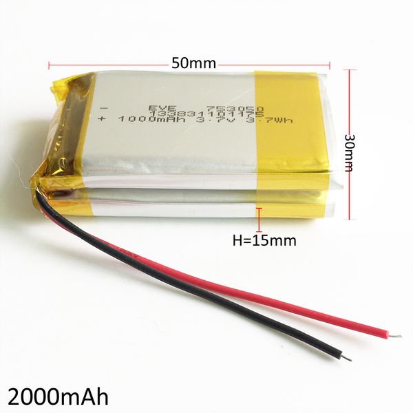 Modelo 153050 3.7 V 2000 mAh Bateria Recarregável Lipo Polímero De Lítio de alta capacidade células Para DVD PAD GPS banco de potência Da Câmera E-book Recorder