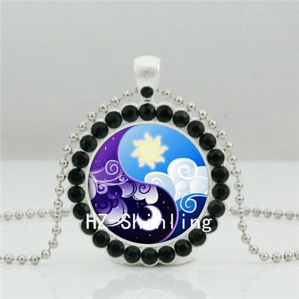 

new yin and yang moon and sun necklace moon and sun crystal pendant jewelry ball chain necklaces ndc-0038, Silver