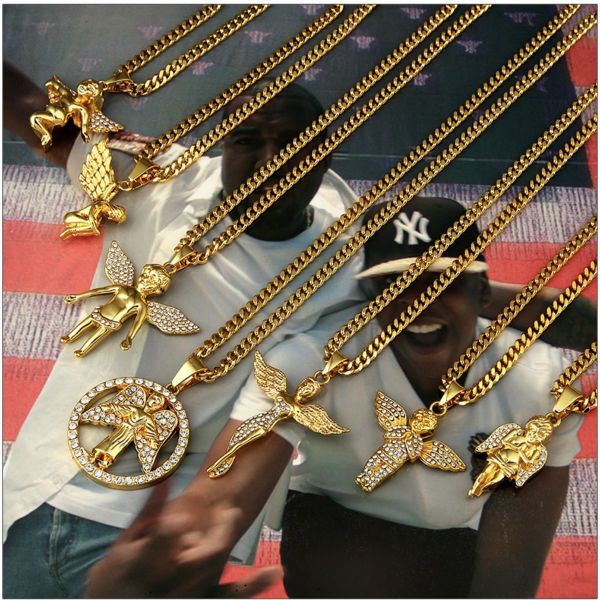

fashion golden angel pendant choker necklace with 75cm chain hip hop holy angels with gift box for men/women gift, Silver