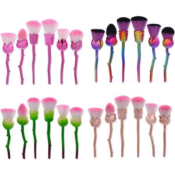 3D Rose Kit de Pincéis de Maquiagem 6 pçs / set Plástico Lidar Com o Cabelo Macio e Plana Cosméticos Fundação BB Creme Rosto Pó Blush Sombra Livre DHL