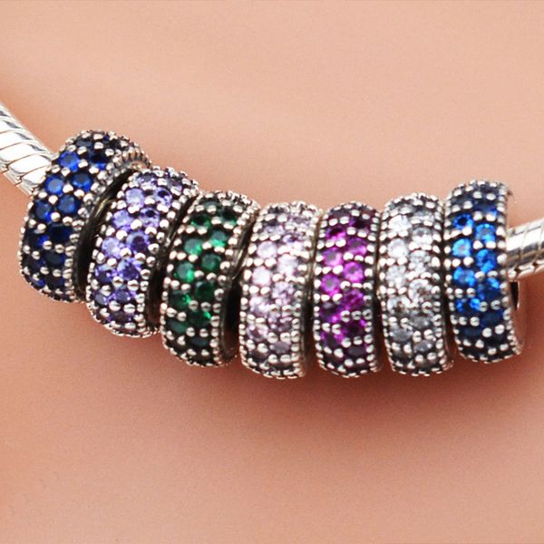 EDELL Autentico perline in argento sterling 925 Distanziatori multicolori Distanziatore adatto per bracciali gioielli stile Pandora europeo Collana regalo di compleanno