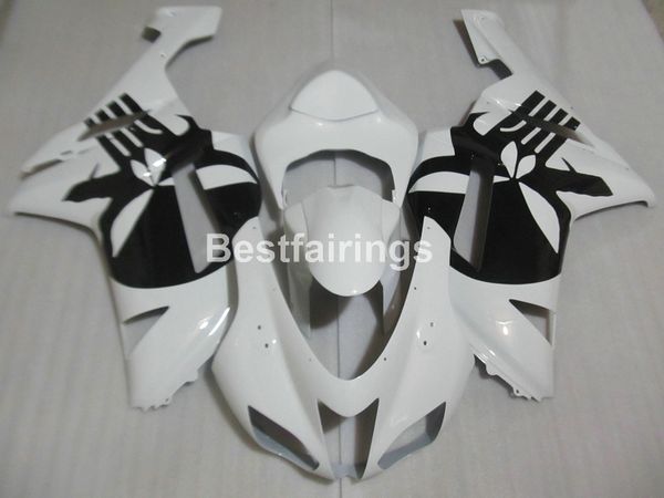 Karosserie-Kunststoffverkleidungsset für Kawasaki Ninja ZX6R 2007 2008, weiß-schwarzes Motorradverkleidungsset ZX6R 07 08 MA06