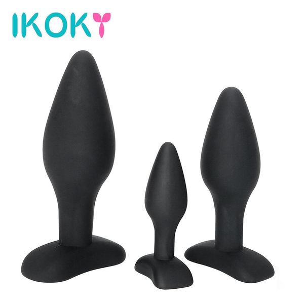 IKOKY Sexy Black Silicone Anal Plug Massaggio Giocattoli adulti del sesso per le donne Uomo Gay anale ma Plug Set Buttplug Butt Plugs Prodotti del sesso q170718