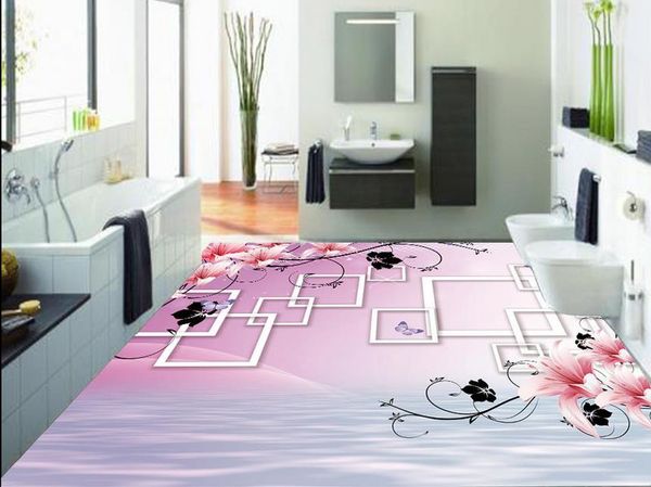 

wallpaper for bathrooms beautiful pink flowers 3d floor vinyl flooring