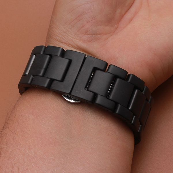 

watch bands strap bracelet watchband black ceramic matte unpolished accessories 16mm 18mm 20mm 22mm stainless steel buckle silver deployment, Black;brown