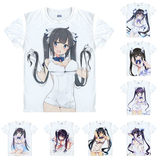 

anime shirt danmachi familia myth t-shirts multi-style short sleeve loli boob goddess hestia cosplay motivs hentai shirts, White;black