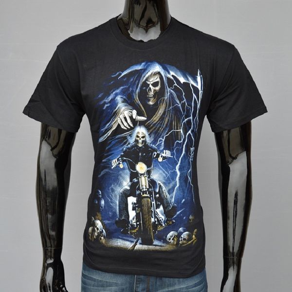 

halloween fashion streetwear t neck skeleton bmtx28 3d t-shirt death skull men's sleeve clothes o shirt black ride men's tshirt s
