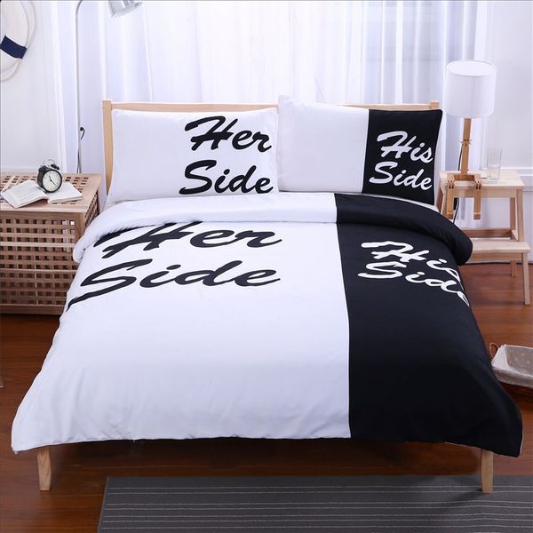 Home Bedding White And Black His Side Her Side Bedding Sets Full