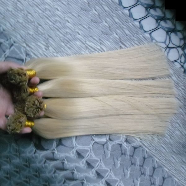 Estensione dei capelli umani biondi Estensioni dei capelli a punta piatta Biondo fusione brasiliana cheratina estensioni dei capelli con punta a bastoncino 300g 3 confezioni