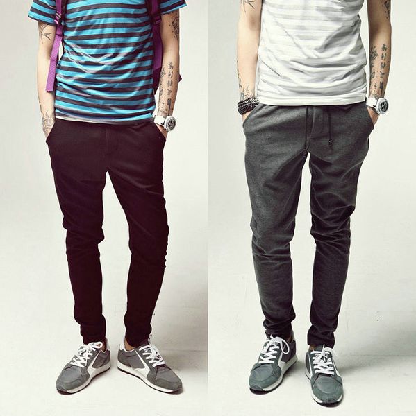 

men korea style casual trendy hipster harem baggy hip hop dance taper sport sweat pants sweatpants trousers slack joggers, Black