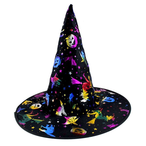 Costume di Halloween trucco abito costume splendido cappello da strega berretto da strega berretto oro caldo puntelli per prestazioni per adulti Cappello da mago