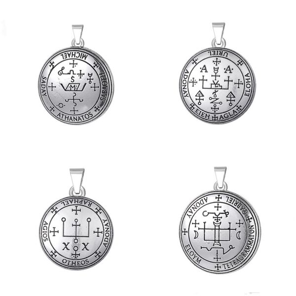 

wholesale- michael samael zadkiel raphael uriel thavael gabriel sigil of angel charms for jewelry making amuletos de la suerte, Bronze;silver