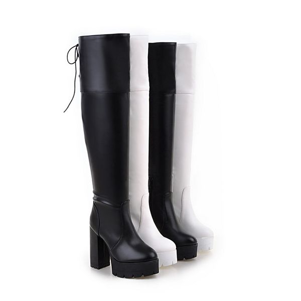 

2017 new arrive women boots fashion black white ladies boots simple zipper over the knee boots big size 34-43