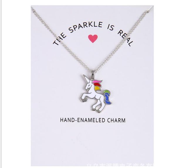 

2017 new dogeared necklace with card rainbow unicorn white glaze horses pendant noble and delicate silver choker valentine day gift
