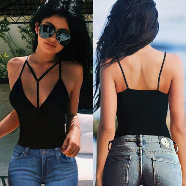 

wholesale- plus size 3xl new 2016 summer women camisole tank v neck spaghetti strap backless camisoles for women slim vest camis, White