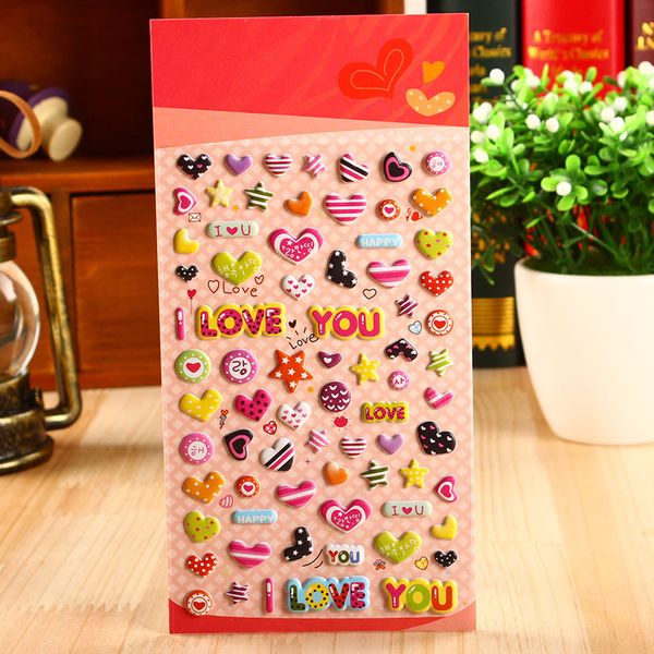 

wholesale- cartoon 3d bubble sticker i love you romantic heart shape toy papeterie pegatinas etiket autocollants school supplies stationery