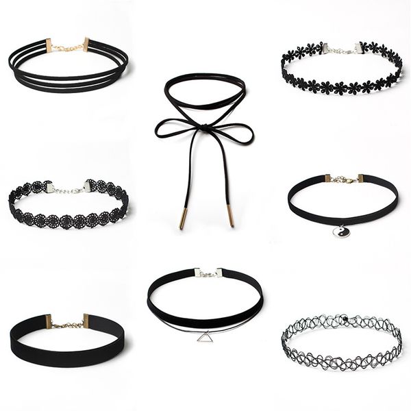 

gothic snap street velvet choker pendant necklace set original creative design jewelry for women girls ladies' gift 1 set=8 pieces necklace