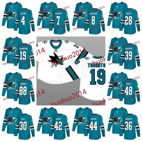 

San Jose Sharks 2017-2018 Season 19 Joe Thornton 8 Joe Pavelski 88 Brent Burns 39 Logan Couture 48 Tomas Hertl Hockey Jerseys