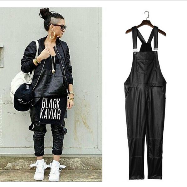 

New Arrival Fashion Man Women Mens Hiphop Hip Hop Swag Black Leather Overalls Pants Jogger Urban Clothes Clothing Justin Bieber