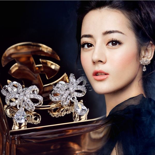 

2017 new 925 silver fashion jewelry authentic austria teardrop bow tie crystal from swarovski ladies earrings for woman, White