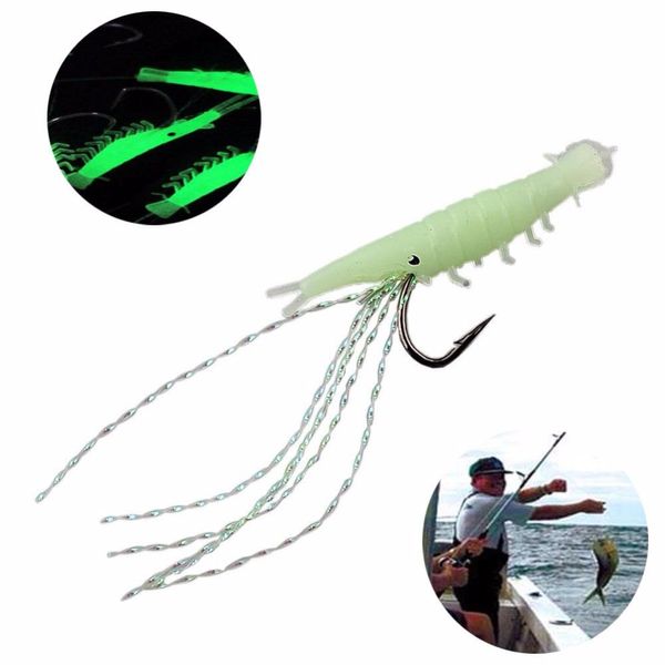 

5PCS/Pack Sabiki Shrimp Rigs Glitter Soft Fishing Lure Glow in the dark Fish Fishing Bait Baits Lure Catch Hook 16#