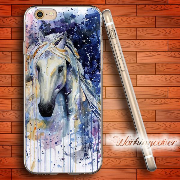 

fundas watercolor white horse soft clear tpu case for iphone 6 6s 7 plus 5s se 5 5c 4s 4 case silicone cover