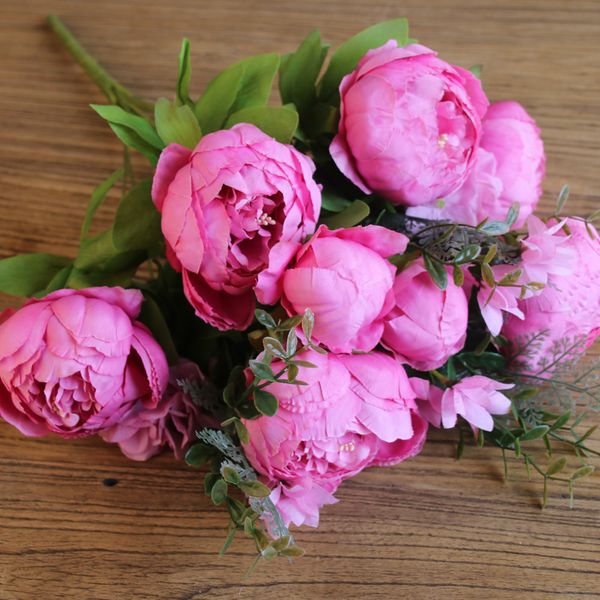 6 Köpfe + 2 Knospen + 3 Wasserpflanzen, bunte künstliche Pfingstrose, Seidenblume, Hochzeit, Heimdekoration, Paeonia suffruticosa, Dekorationsblumen