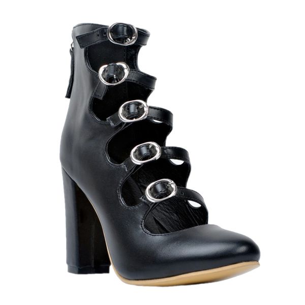 

kolnoo womens fashion high heel round toe pumps thick heel 10cm classic office classic buckle shoes black xd243