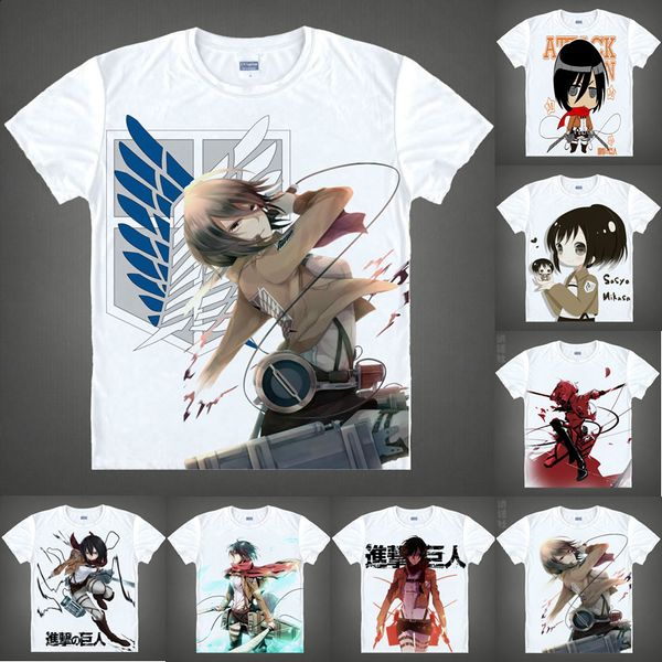 

anime shirt attack on titan t-shirts multi-style short sleeve scout regiment mikasa ackerman cosplay motivs hentai shirts, White;black