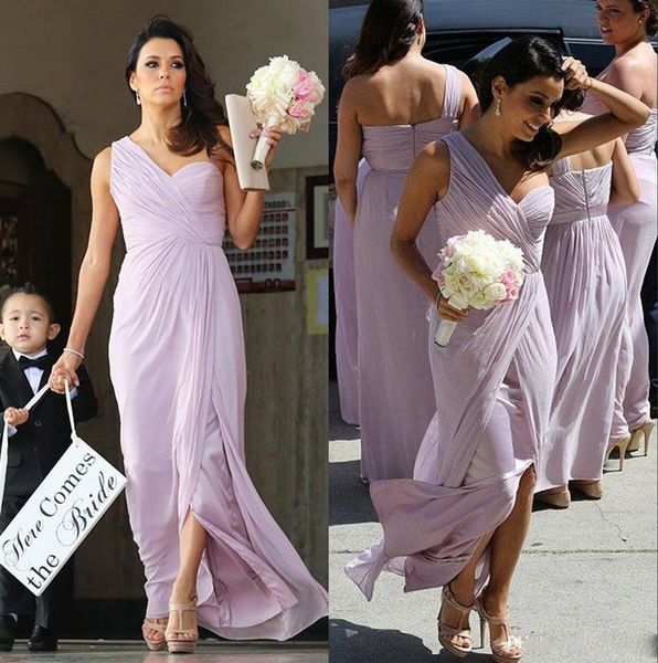 

one shoulder bridesmaid dresses pleats light purple bridesmaid dress split front zipper back party dresses for wedding, White;pink
