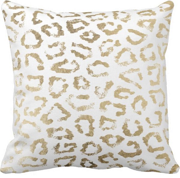 Simple Modern White Chic Faux Gold Cheetah Print Throw Pillow Case