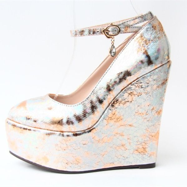 

15cm heel height round toe wedges heel pumps platform party shoes heels us size 3-.5 no.1258-3c, Black