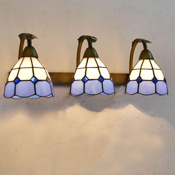 Tiffany grade vidro banheiro lâmpada de parede espelho frente mediterrâneo parede sconce metal colorido vidro corredor corredor balcão parede luzes