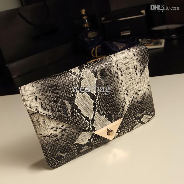 

2015 brand new women's synthetic leather snake skin envelope bag day clutches purse evening bag 34