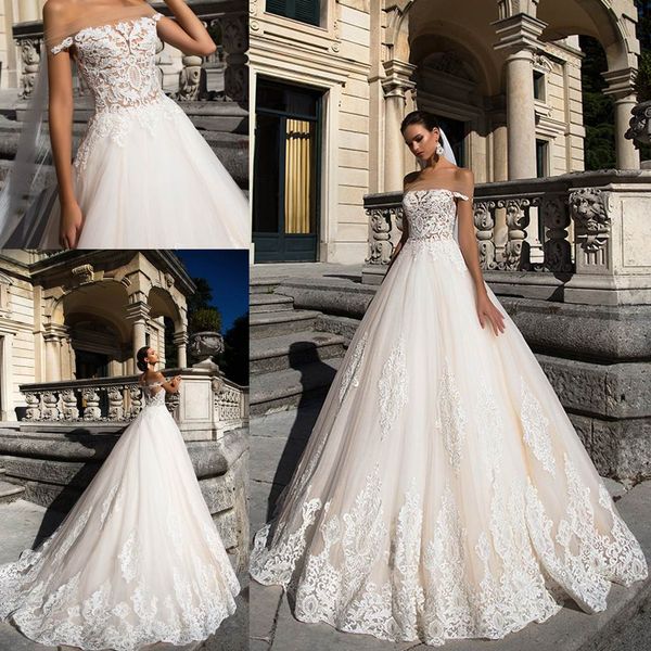 

винтаж 2019 кружева бальное платье свадебные платья с плеча milla nova аппликация сексуальные свадебные платья страна богемный пляж свадебно, White