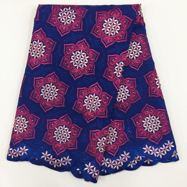 

5 yards lot beautiful blue and fuchsia embroidery african cotton lace fabric with beads swiss voile lace for clothes bc1314, Black;white