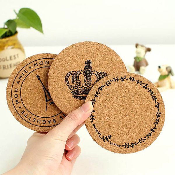 

wholesale- 2pcs 10cm handy helpers round plain natural cork coasters drink wine mats crown tower