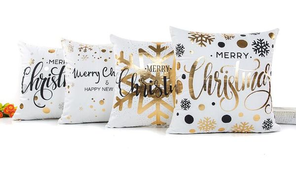 

bronzing happy merry christmas cushion cover gold printed pillow cover decorative pillow cases sofa pillowcase soft gold decorations 45*45cm
